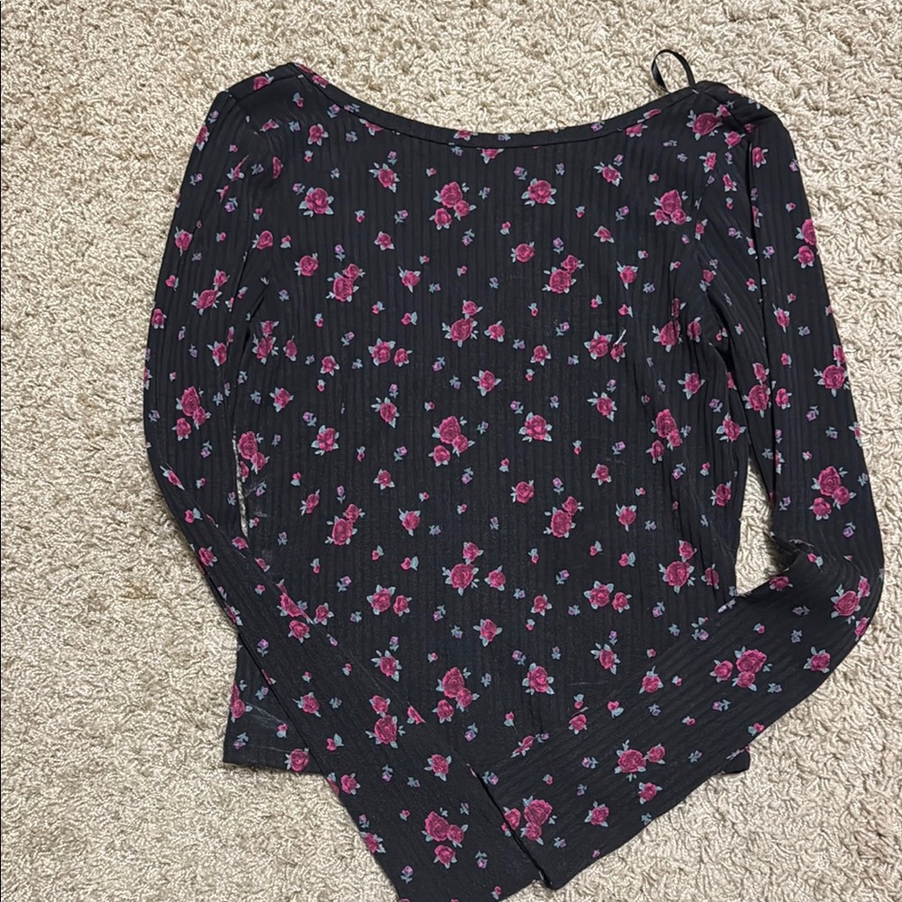 Forever 21 Black and Pink Asymmetrical Fitted Blouse
